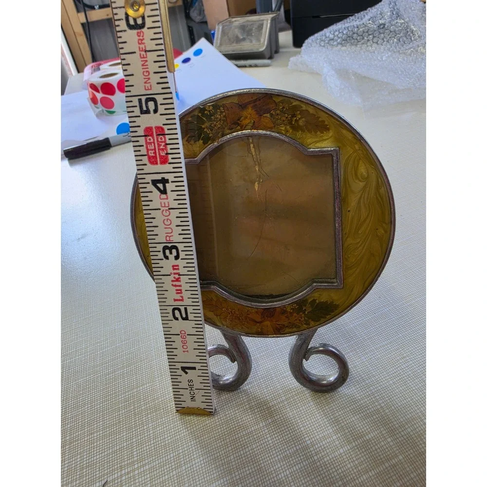 Vintage Yellow Enamel Pressed Flower Round Picture Frames Set of 2 Made in USA